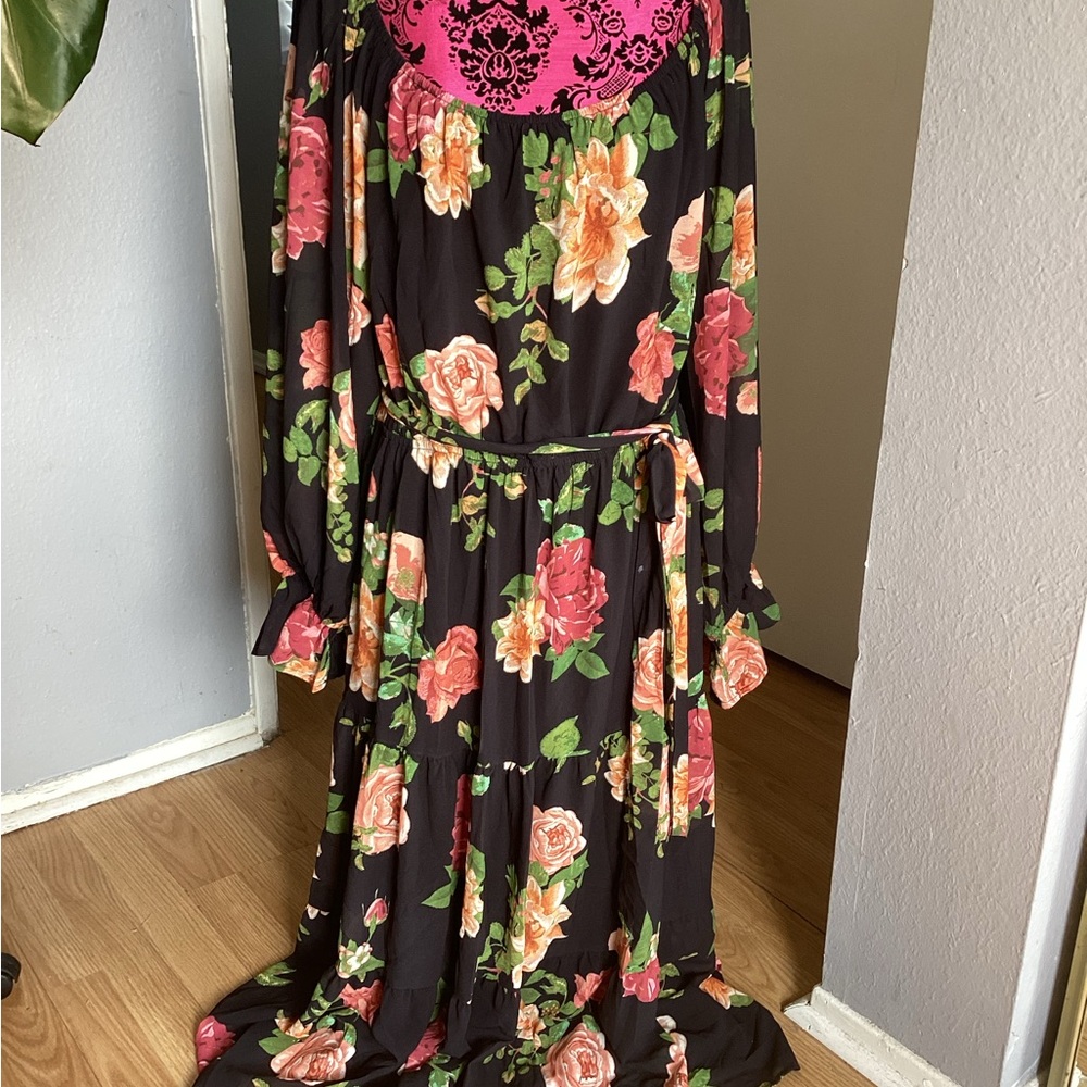 Love Colette Floral Black and Pink Maxi Dress 3X